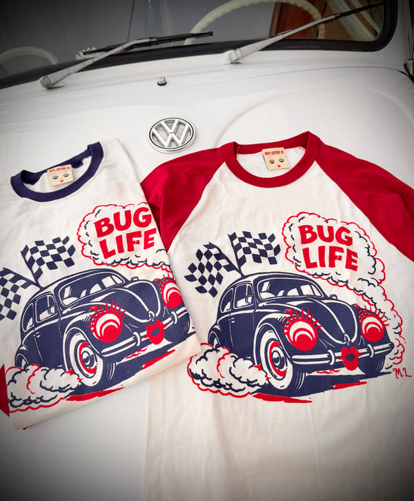 *UNISEX* BUG LIFE BASE BALL TEE *VINTAGE WHITE/ RED