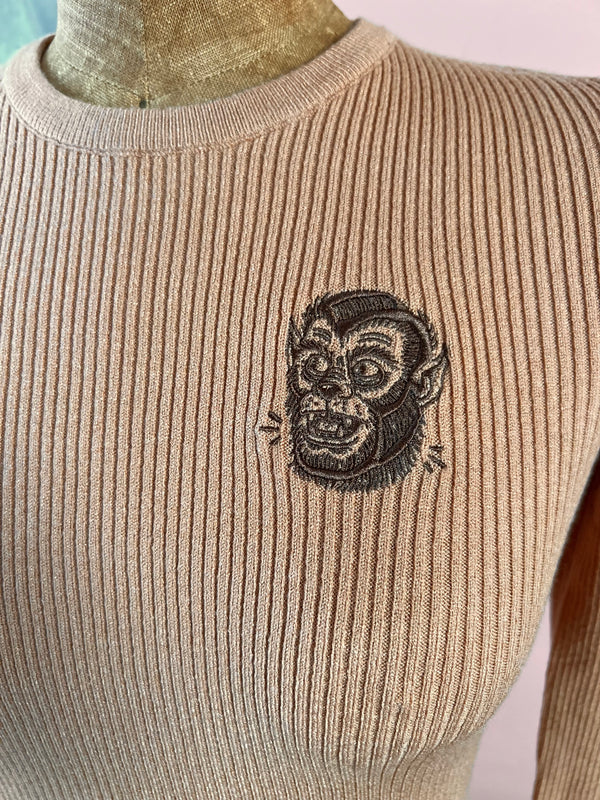MONSTER HEADS RIB SWEATERS *TAN