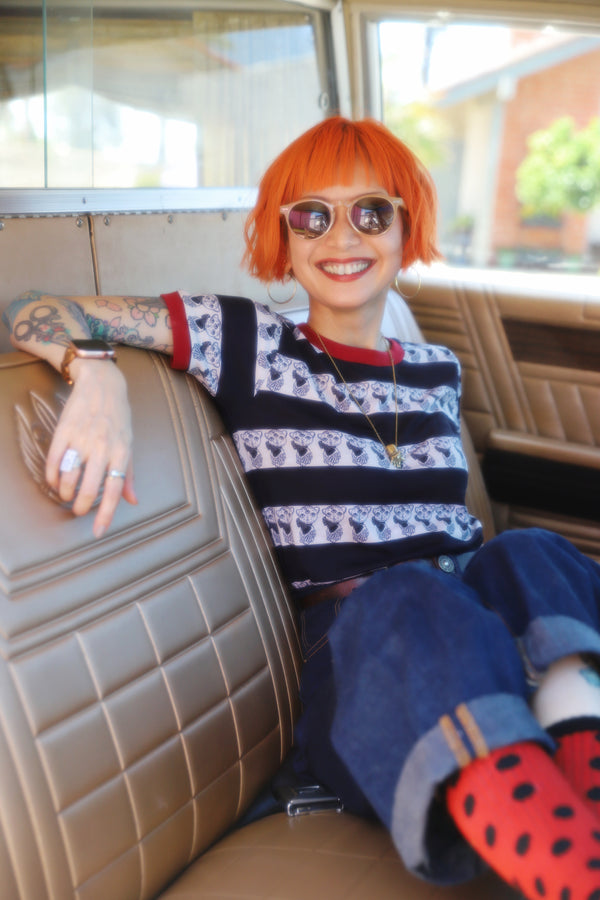 BITTER SQUEAKS X MISS LADYBUG CA COLLAB STRIPE RINGER TEE