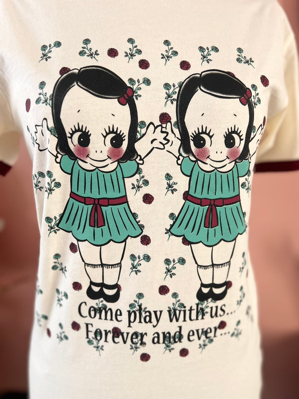 *UNISEX TWINS RINGER TEE* BURGUNDY/NATURAL