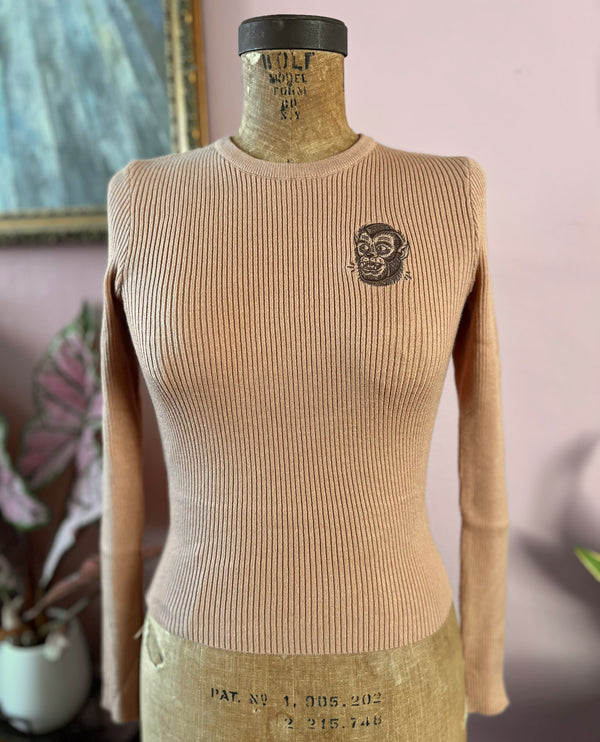 MONSTER HEADS RIB SWEATERS *TAN