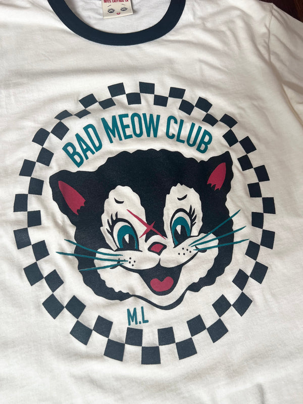 *UNISEX* BAD MEOW CLUB RINGER TEE *BLACK/IORY