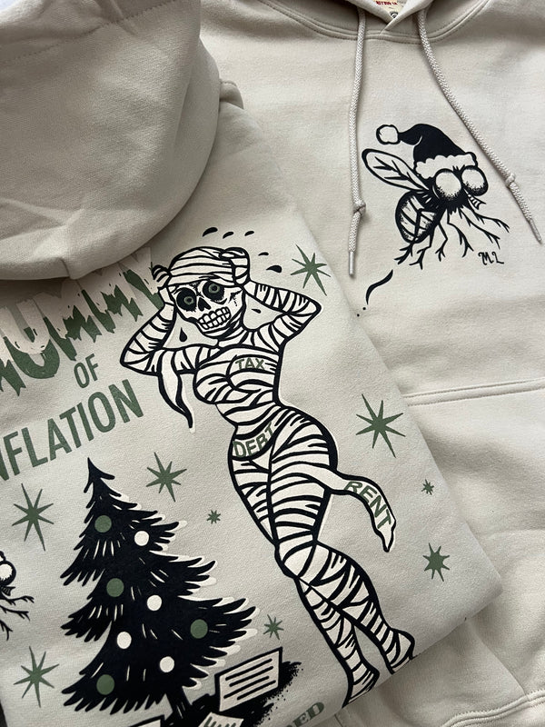 *UNISEX* THE MUMMY OF INFLATION PULLOVER HOODIE *SAND