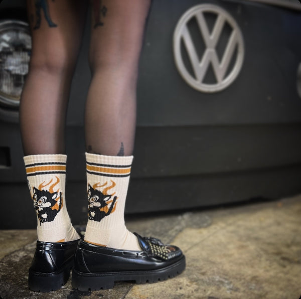 EVIL CAT SOCKS *VINTAGE IVORY