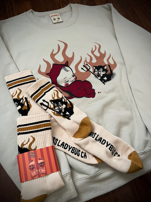 EVIL CAT SOCKS *VINTAGE IVORY