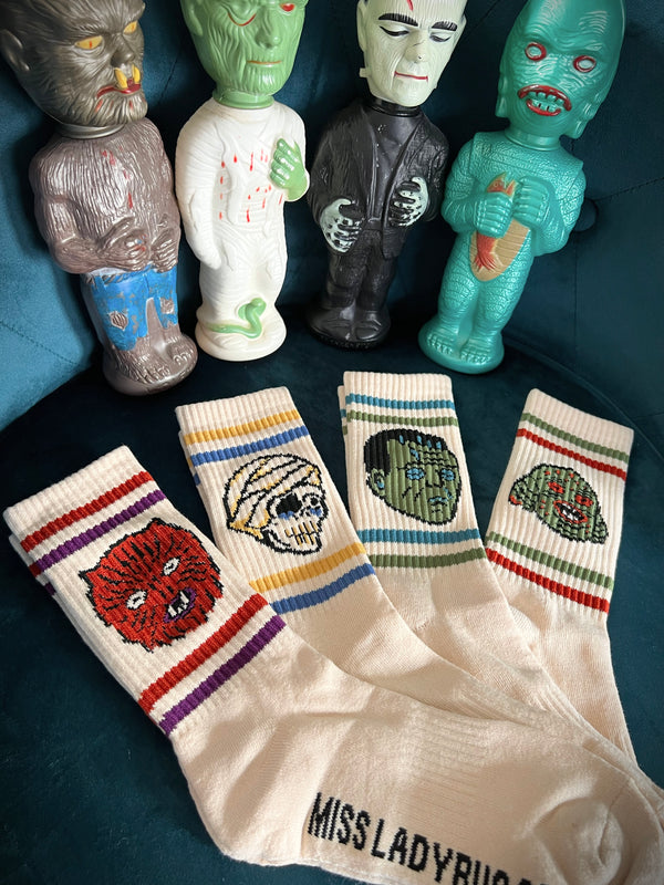 THE MONSTER HEADS  SOCKS *VINTAGE IVORY