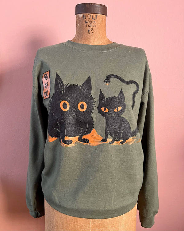 UNISEX CAT MONSTERS SWEATSHIRTS *OLIVE
