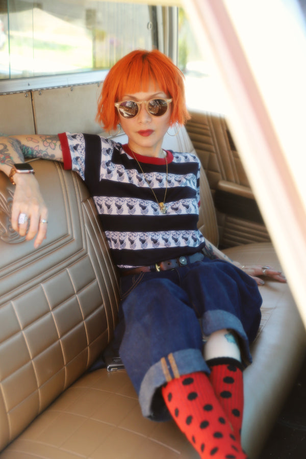 BITTER SQUEAKS X MISS LADYBUG CA COLLAB STRIPE RINGER TEE