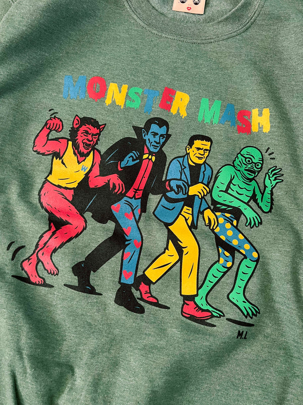*UNISEX* MONSTER MASH SWEATSHIRTS *HEATHER GREEN