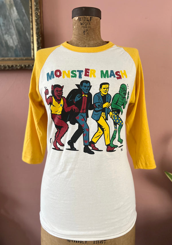 *UNISEX* MONSTER MASH BASE BALL TEE *VINTAGE WHITE/ MELLOW YELLOW