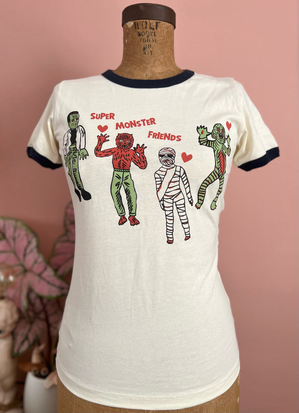 SUPER MONSTER FRIENDS RINGER TEE *NAVY/NATURAL