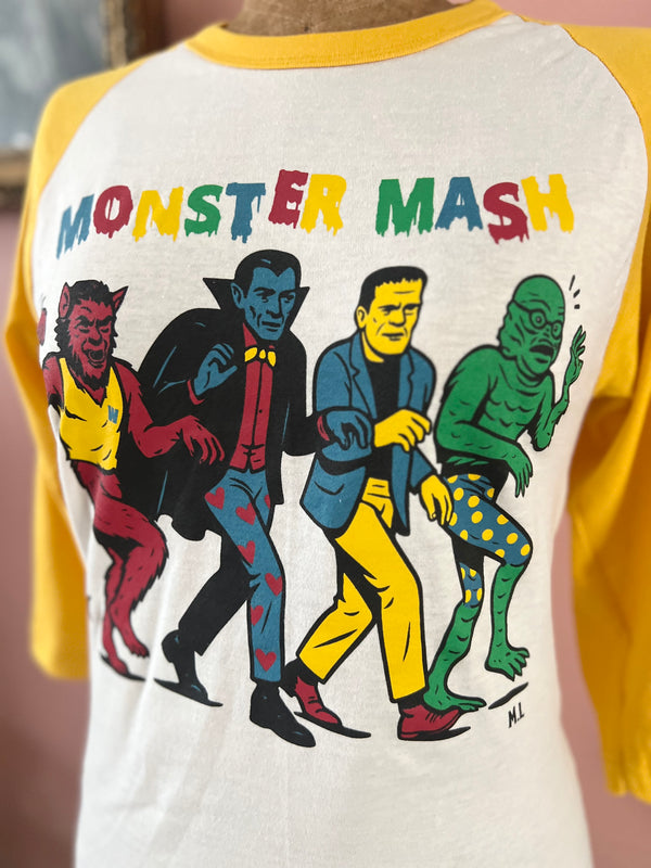 *UNISEX* MONSTER MASH BASE BALL TEE *VINTAGE WHITE/ MELLOW YELLOW