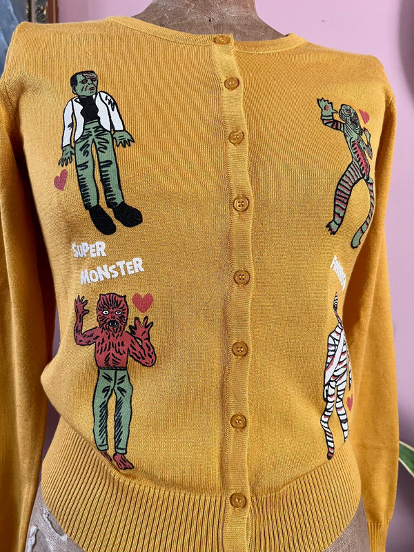 SUPER MONSTER FRIENDS LONG SLEEVE CARDIGAN*MUSTARD