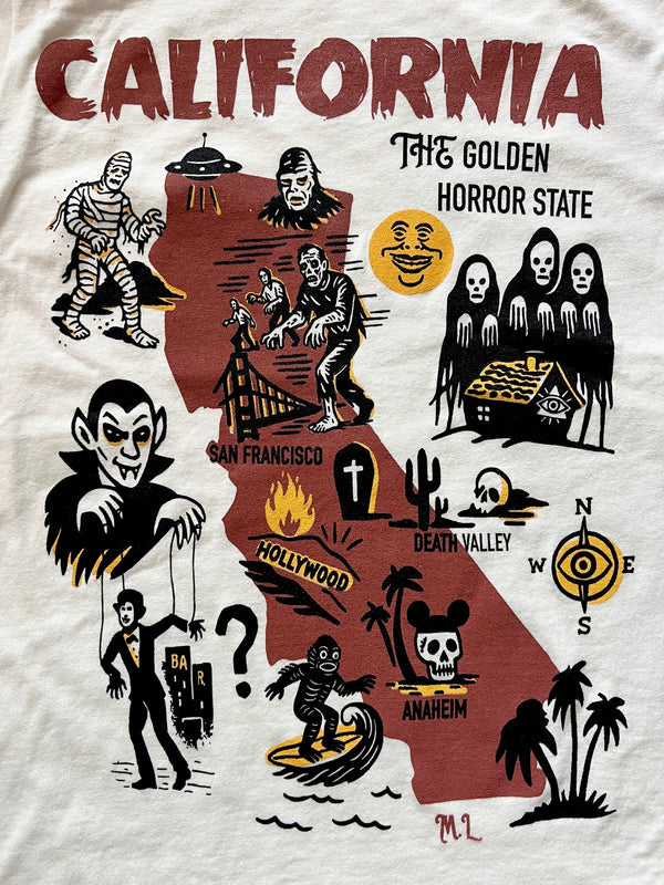 *UNISEX* THE GOLDEN HORROR STATE RINGER TEE *VINTAGE WHITE/ BLACK