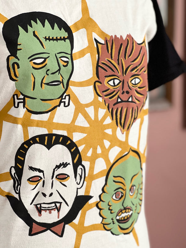WORLD FAMOUS MONSTERS BASEBALL TEE *BLACK/CREAM