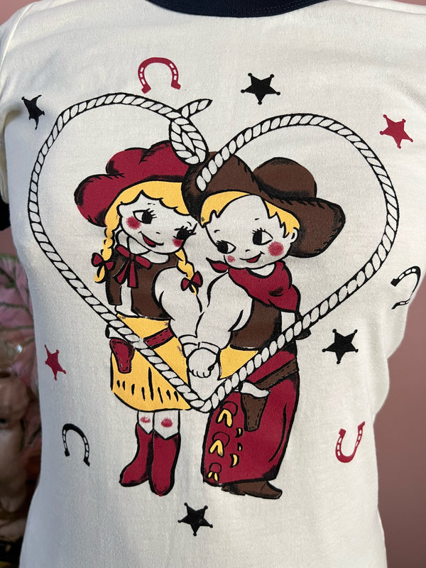 *UNISEX WESTERN BOY & GIRL RINGER TEE* NAVY/NATURAL