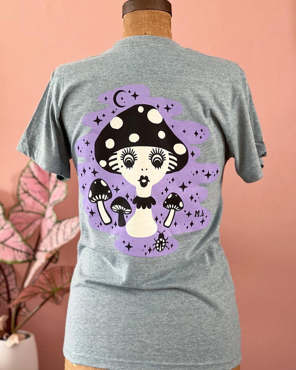 *UNISEX* MUSHROOM GIRL TEE *HEATHER PACIFIC