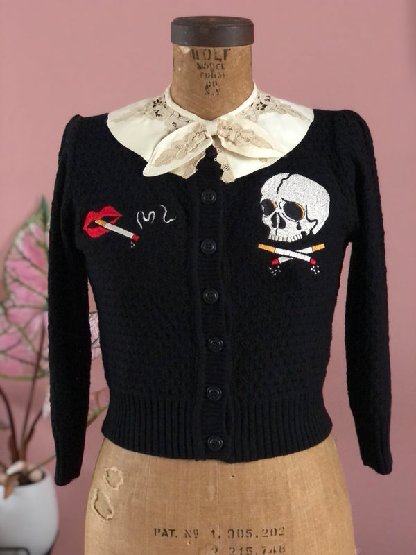 NO SMOKING SKULL CARDIGAN *BLACK