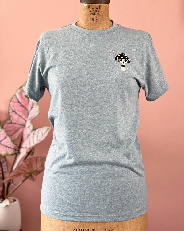 *UNISEX* MUSHROOM GIRL TEE *HEATHER PACIFIC