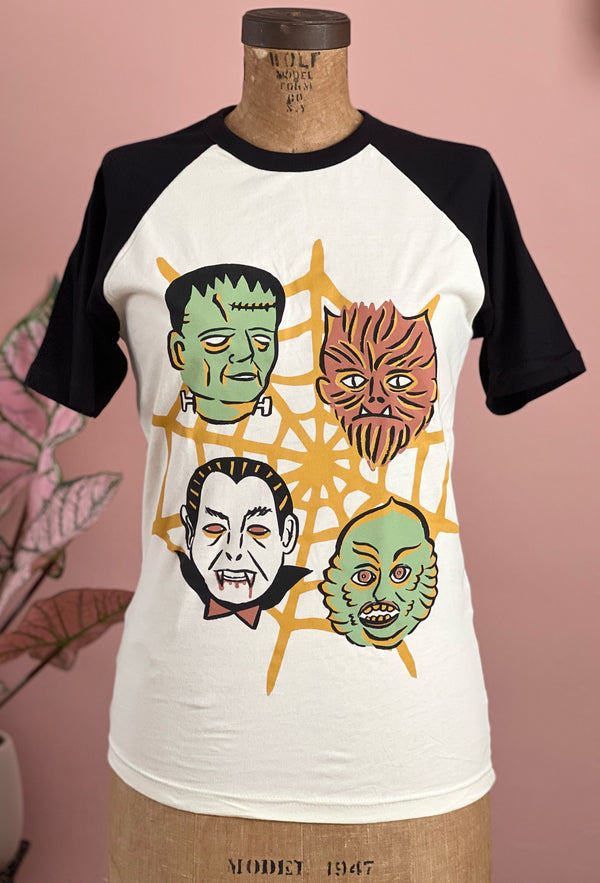 WORLD FAMOUS MONSTERS BASEBALL TEE *BLACK/CREAM