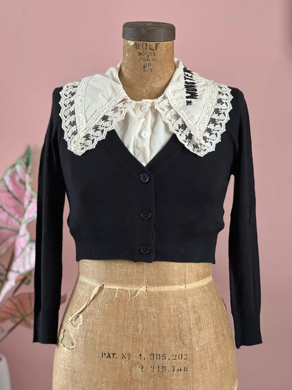 MUSHROOM GIRL CROPPED CARDIGANS *BLACK