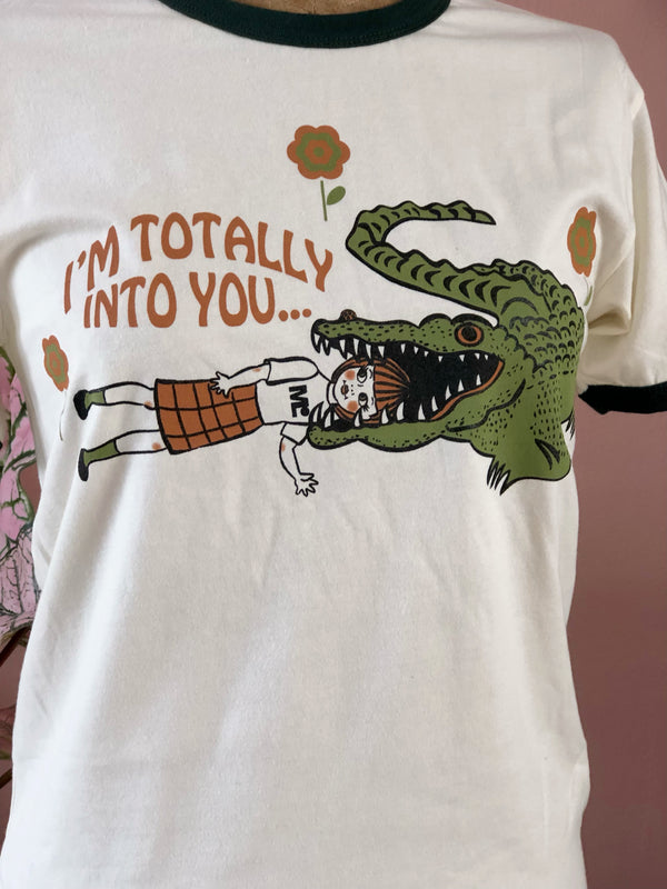 *UNISEX*I'M TOTALLY IN TO YOU RINGER TEE *GREEN/NATURAL