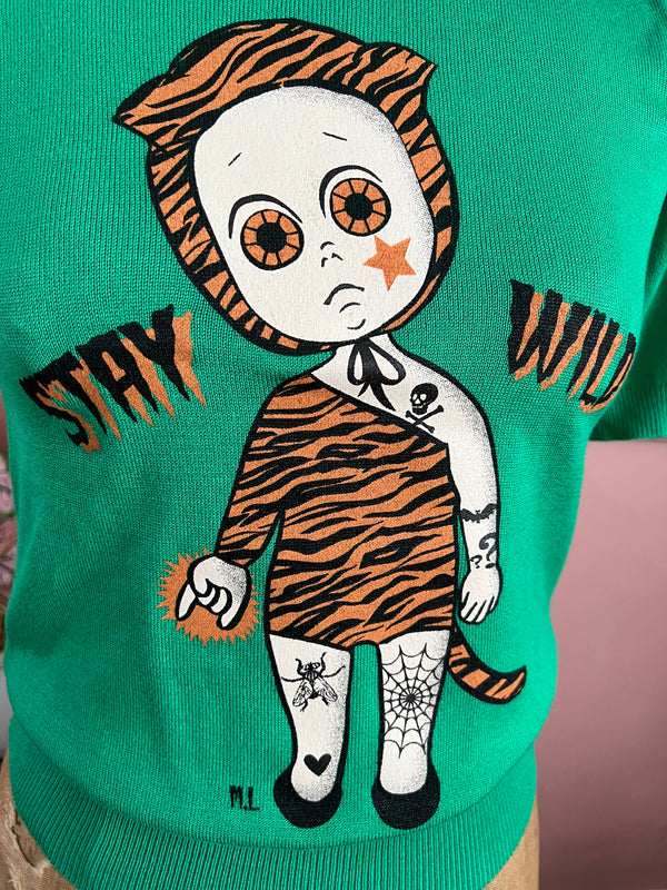 STAY WILD HALF SLEEVE SWEATER *GREEN