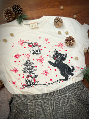 *UNISEX I WISH YOU A MERRY CHRISTMAS CAT TEE *NATURAL