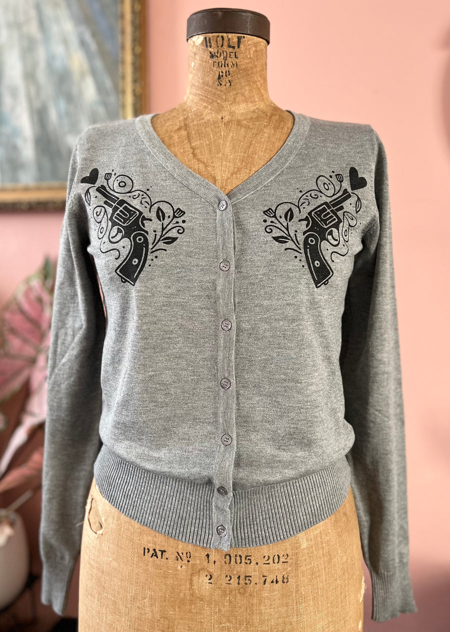 LOVE AT FIRST SHOT V NECK CARDIGAN *GRAY