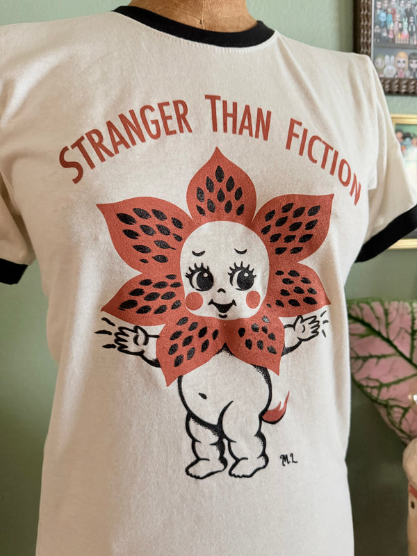 ＊UNISEX＊ STRANGER THAN FICTION RINGER TEE *VINTAGE WHITE/ BLACK