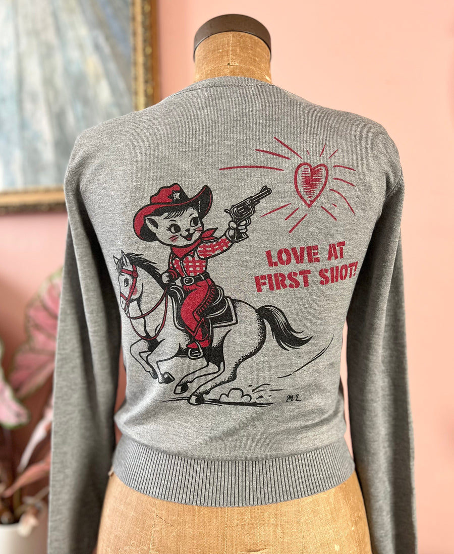 LOVE AT FIRST SHOT V NECK CARDIGAN *GRAY