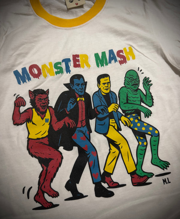 ＊UNISEX＊ MONSTER MASH  RINGER TEE *VINTAGE WHITE/ MELLOW YELLOW