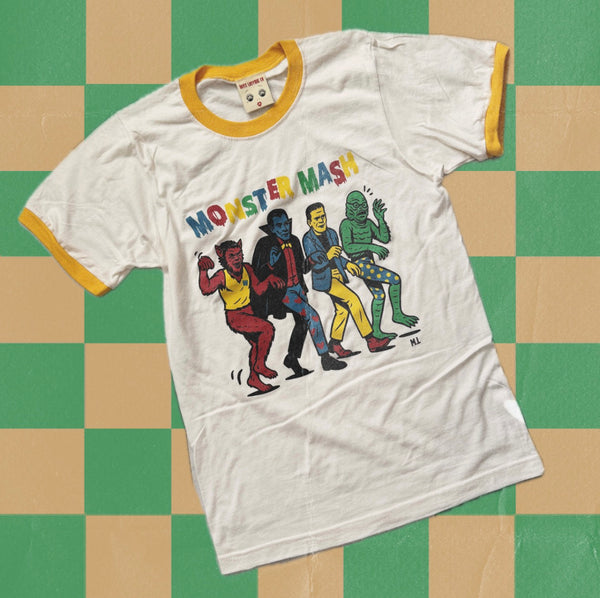 ＊UNISEX＊ MONSTER MASH  RINGER TEE *VINTAGE WHITE/ MELLOW YELLOW