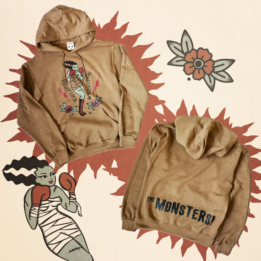 ＊UNISEX＊ FIGHT LIKE A MONSTERS PULLOVER HOODIES *BROWN