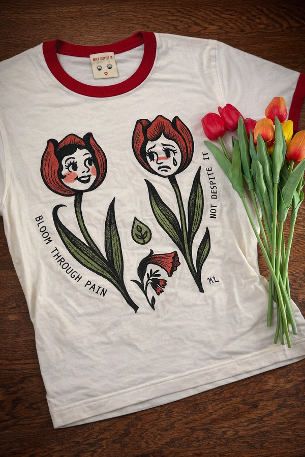 BLOOM THROUGH PAIN RINGER TEE* BURGUNDY/NATURAL