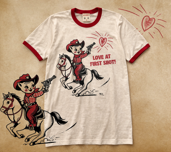 *UNISEX LOVE AT FIRST SHOT RINGER TEE* BURGUNDY/NATURAL