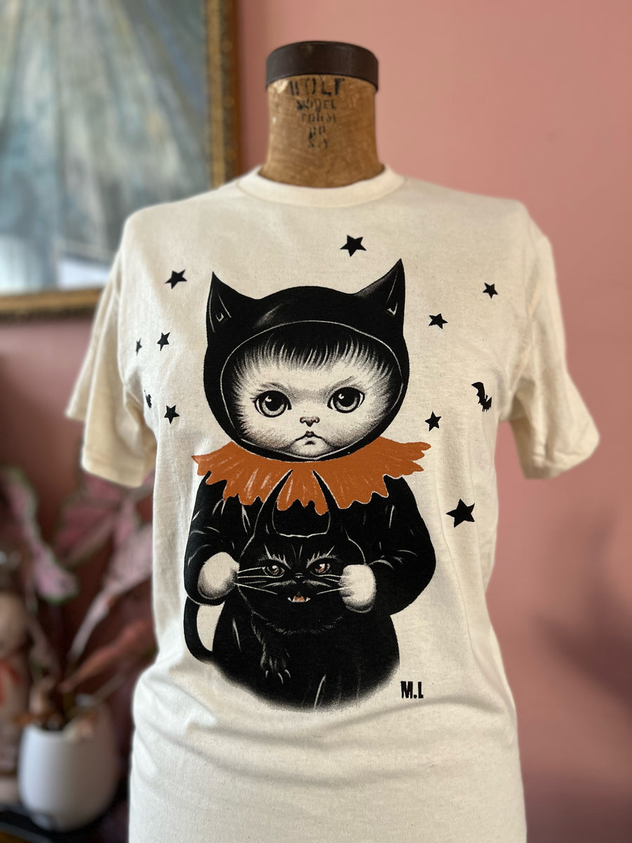 *UNISEX SPOOKY CAT TEE *NATURAL