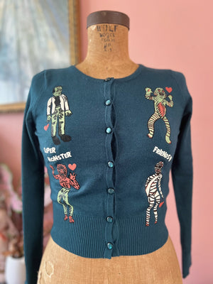 SUPER MONSTER FRIENDS CROPPED CARDIGAN *PEACOCK