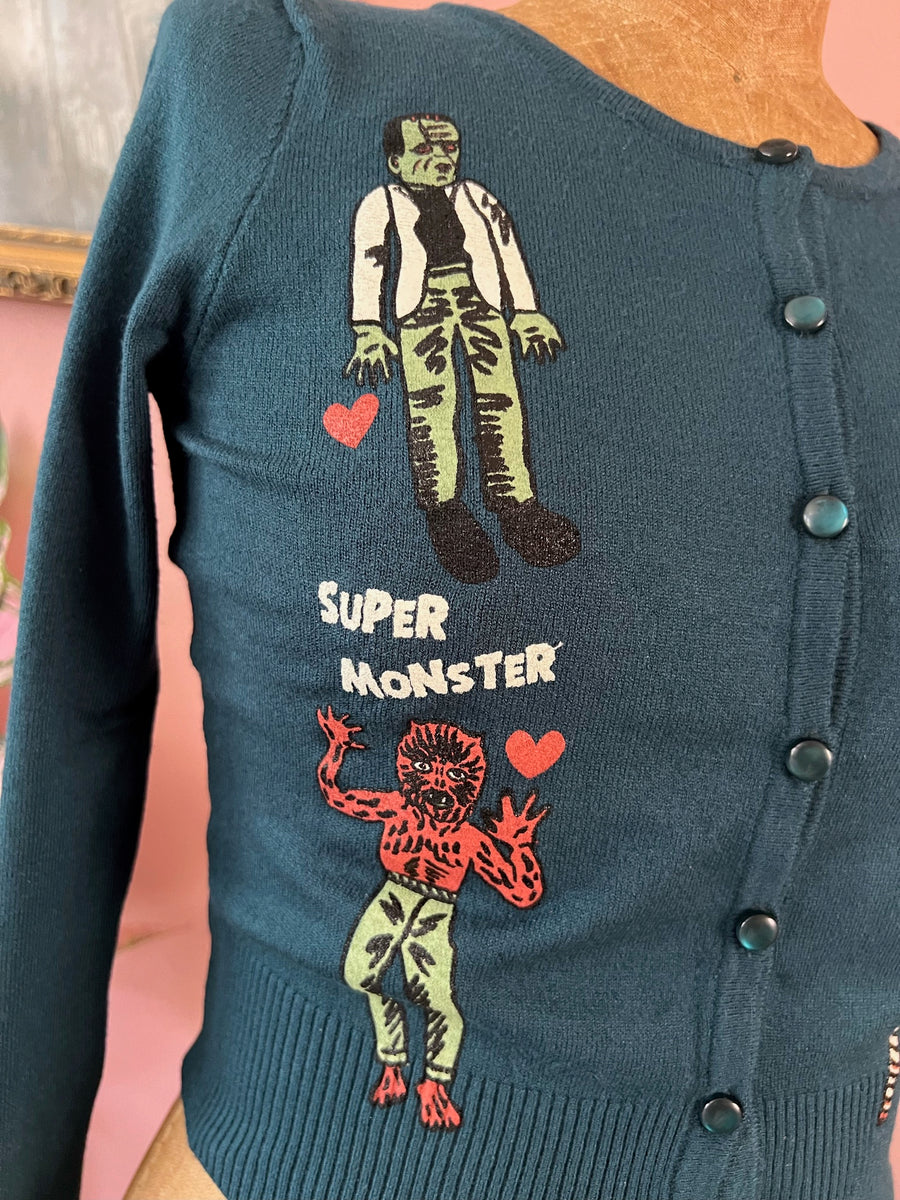 SUPER MONSTER FRIENDS CROPPED CARDIGAN *PEACOCK