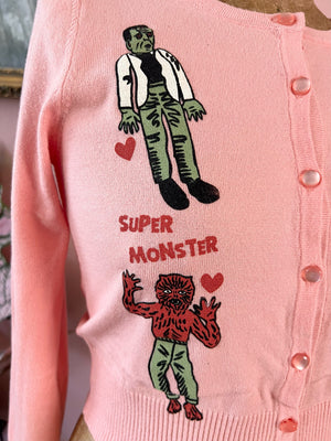 SUPER MONSTER FRIENDS CROPPED CARDIGAN *PEACH