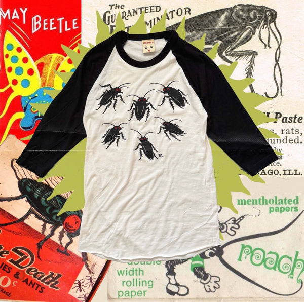 ＊UNISEX＊ ROACH CLUB  BASE BALL TEE *VINTAGE WHITE/ BLACK