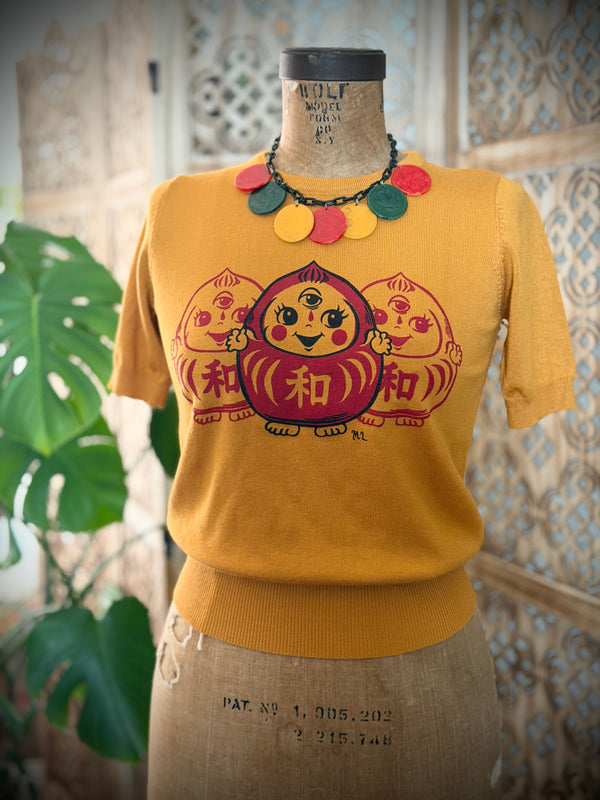 DARUMA PEACE SEEKER  HALF SLEEVE SWEATER *MUSTARD