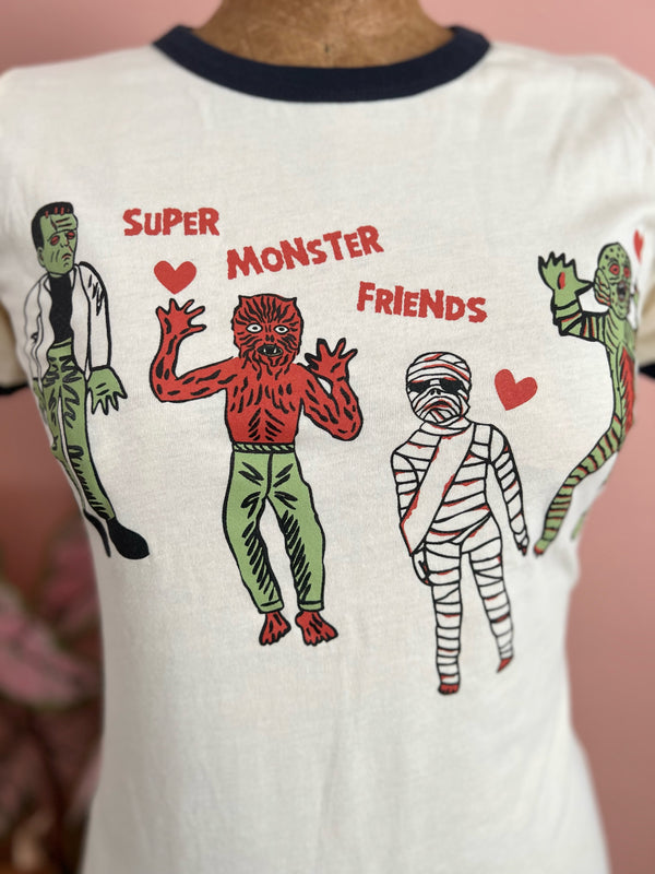 SUPER MONSTER FRIENDS RINGER TEE *NAVY/NATURAL