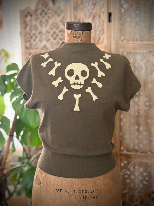 THE LUCKY BONE  CAP SLEEVE SWEATER *OLIVE