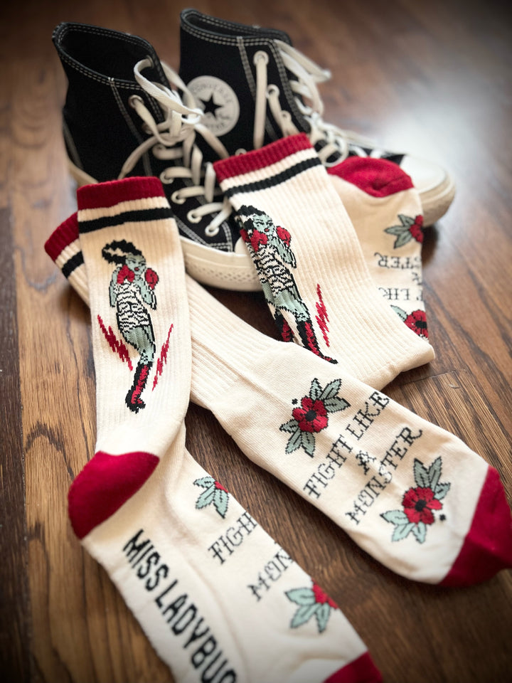 FIGHT LIKE A MONSTER SOCKS *VINTAGE IVORY