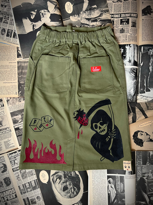 TATTOO FLASH PRINTED BAKER'S SKIRT *KHAKI