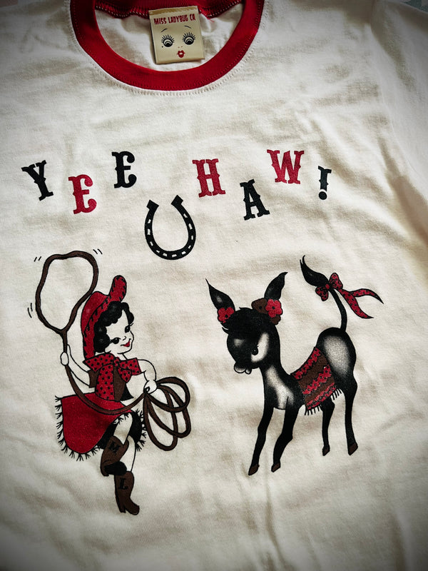 *UNISEX YEE HOW RINGER TEE *VINTAGE WHITE/RED