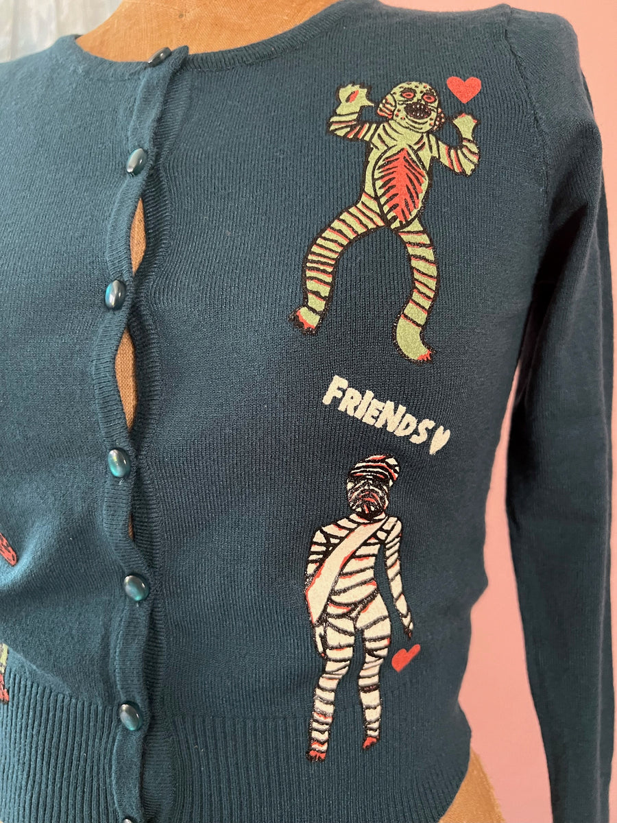 SUPER MONSTER FRIENDS CROPPED CARDIGAN *PEACOCK