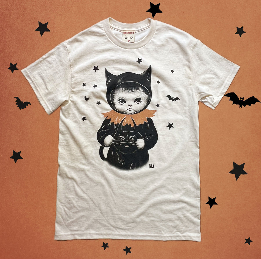 *UNISEX SPOOKY CAT TEE *NATURAL