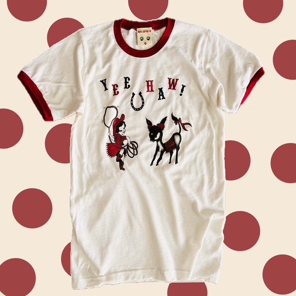 *UNISEX YEE HOW RINGER TEE *VINTAGE WHITE/RED
